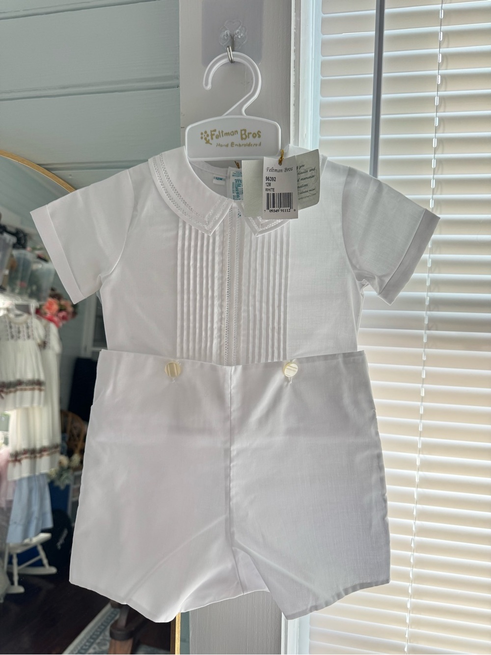 Feltman Bros White Pleated Boys One-Piece Bodysuit